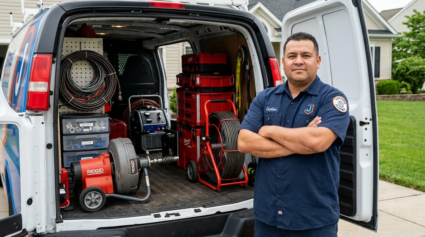 Professional drain cleaning equipment and Johns Plumbing LLC plumber in Central Falls