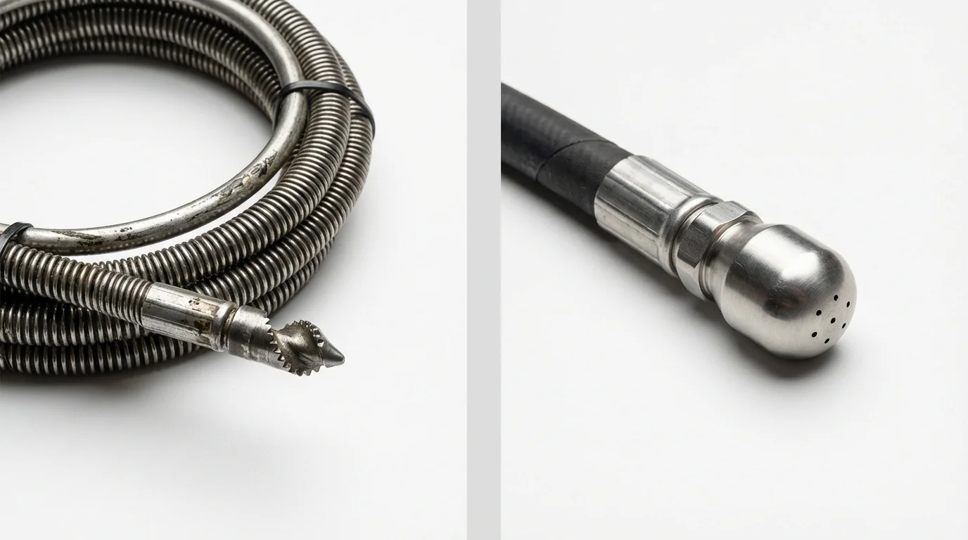 Drain snake cable and hydro jetting nozzle used for drain cleaning in Central Falls, RI