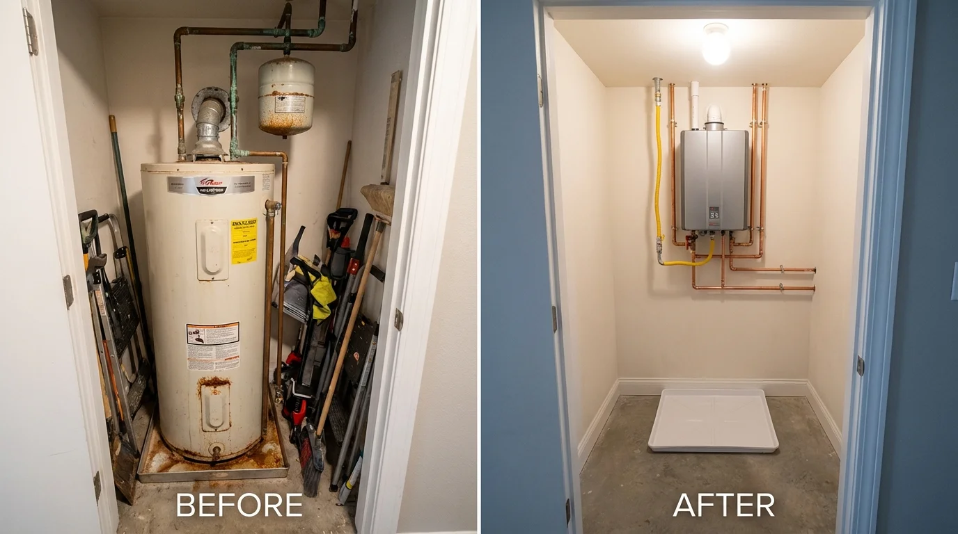 Tank water heater versus wall-mounted tankless unit comparison for Central Falls, RI homeowners
