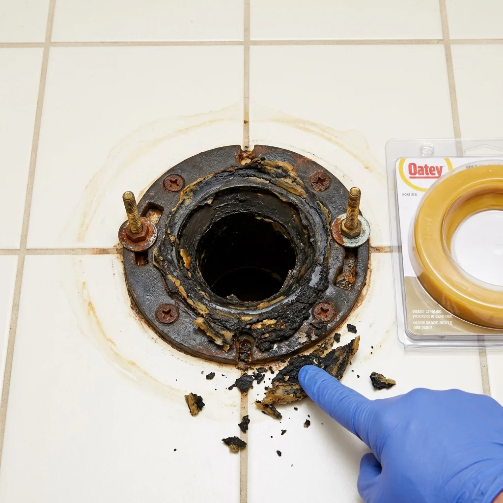 Failed wax ring showing water seepage at the base of a toilet in a Central Falls, RI home