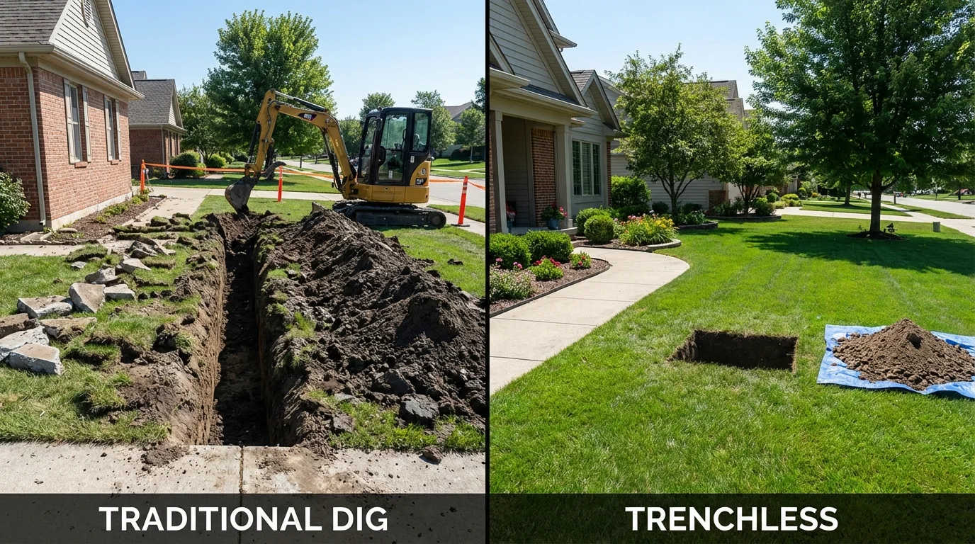 Trenchless sewer repair with minimal yard damage versus traditional excavation in Central Falls, RI
